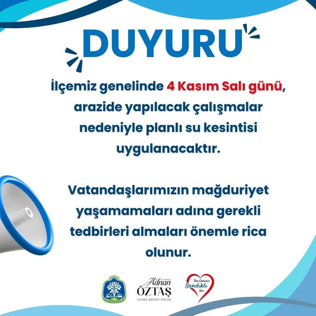 Sandıklı İlçesinde Planlı Su Kesintisi Uyarısı