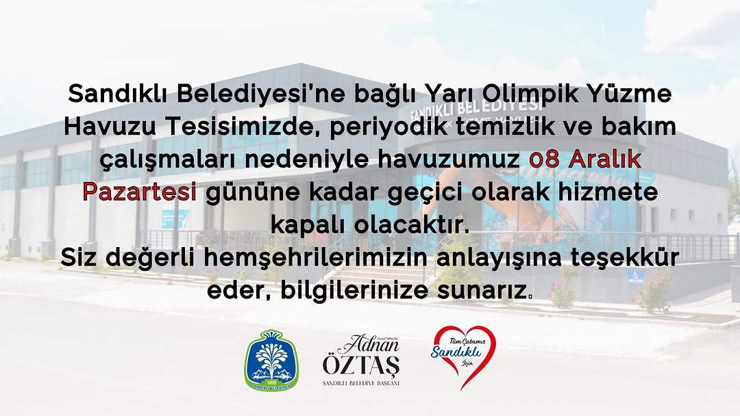 Sandıklı Belediyesi Yarı Olimpik Yüzme Havuzu Bakım Çalışmaları Hakkında Duyuru