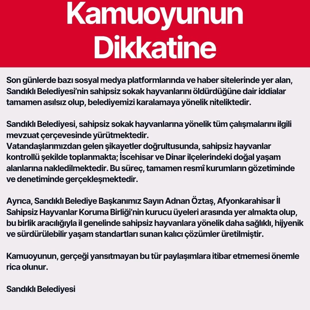 Sandıklı Belediyesi'nden Sahte İddialara Yanıt: Sokak Hayvanlarına Sahip Çıkıyoruz!