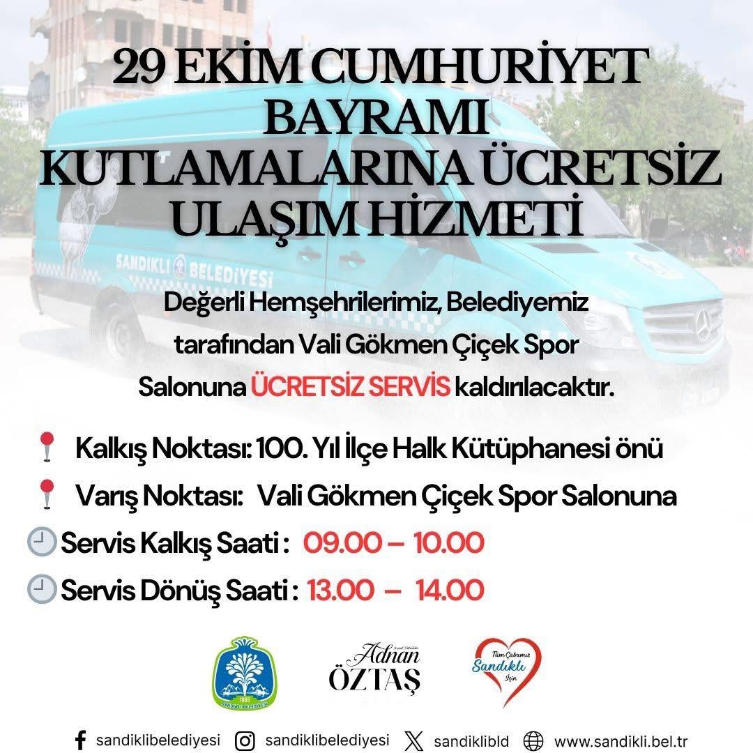29 Ekim Cumhuriyet Bayramı Kutlama Programı İçin Ücretsiz Servis Saatleri