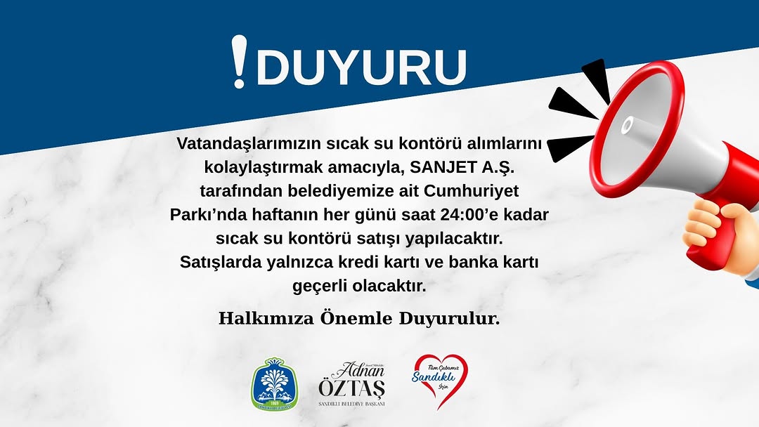 Sandıklı Belediyesi'nden Vatandaşlara Sıcak Su Kontörü Kolaylığı