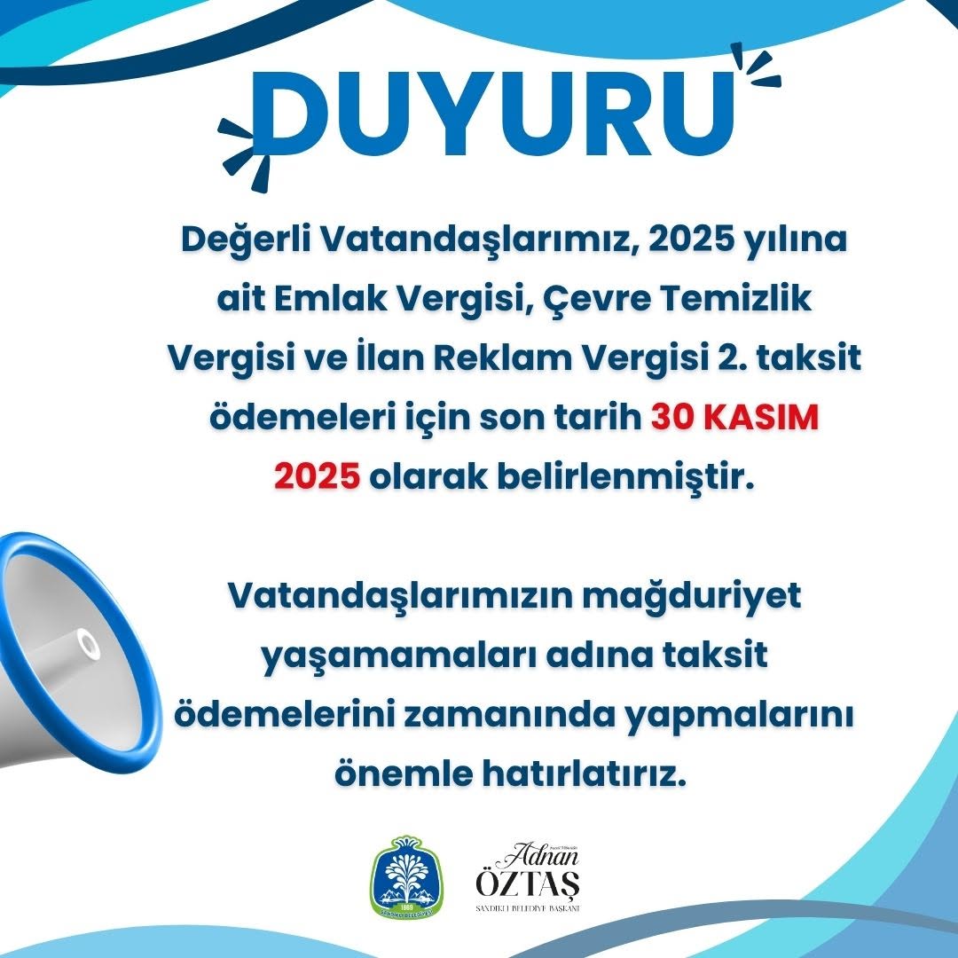 2025 Yılı Emlak ve Çevre Temizlik Vergisi Ödemeleri Hakkında Bilgilendirme