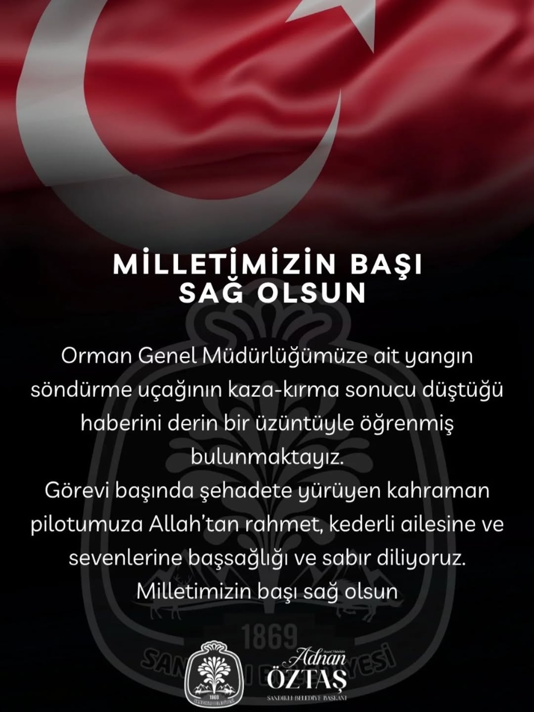 Orman Genel Müdürlüğü'ne Ait Yangın Söndürme Uçağıyla İlgili Başsağlığı Mesajı