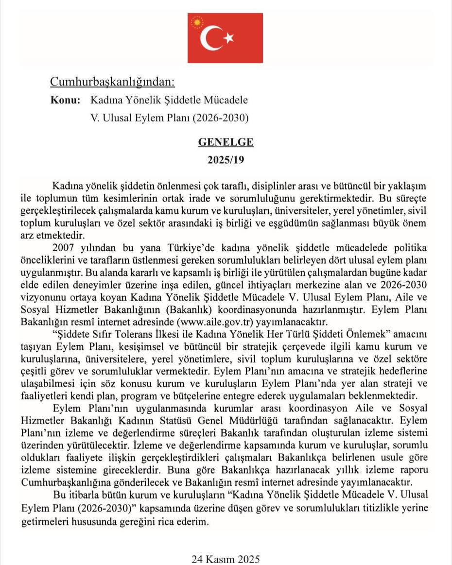 2026-2030 Kadına Yönelik Şiddetle Mücadele V. Ulusal Eylem Planı Resmî Gazete'de Yayımlandı