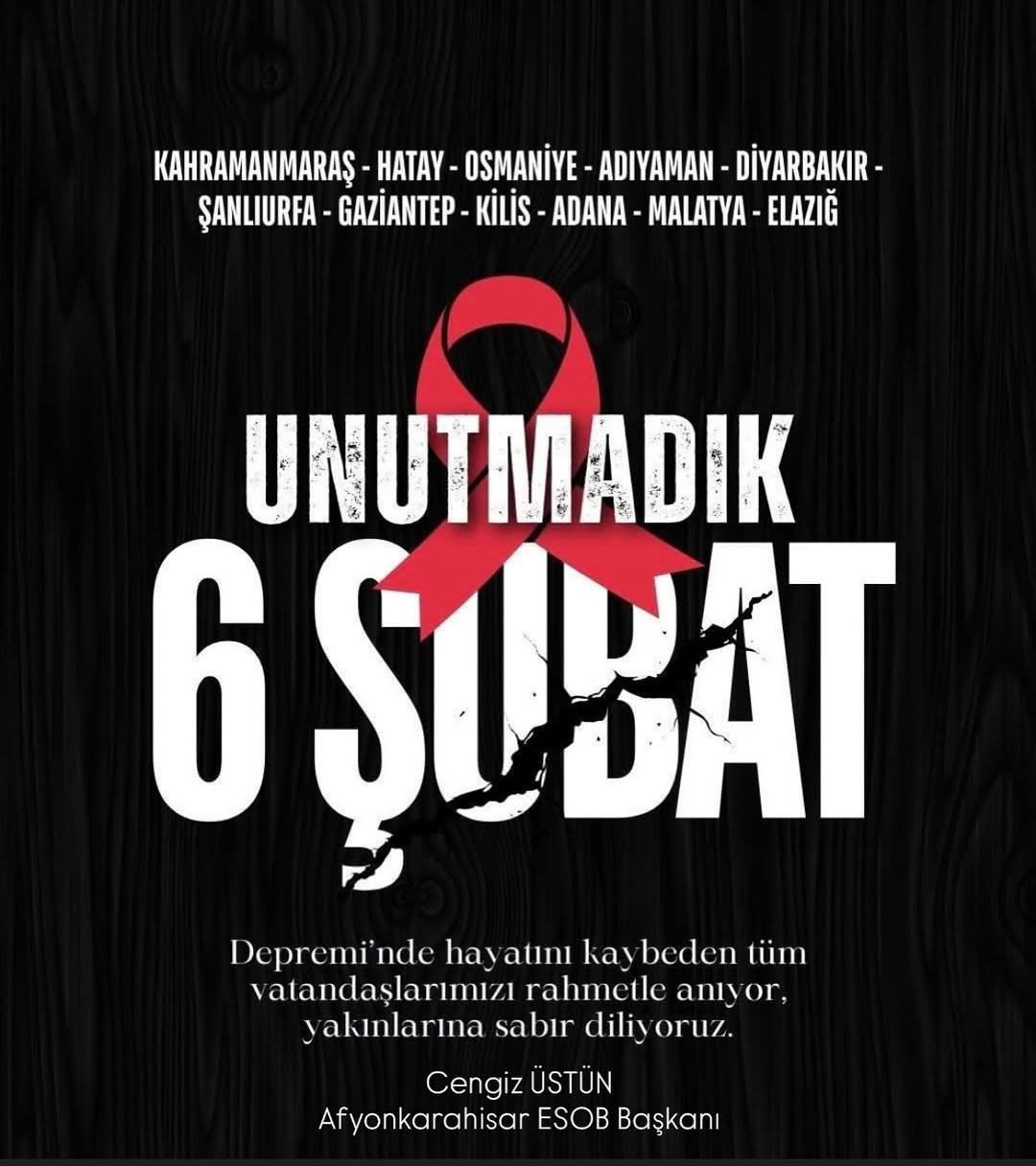 6 Şubat 2023 Depremlerinde Hayatını Kaybeden Vatandaşlarımızı Anıyoruz