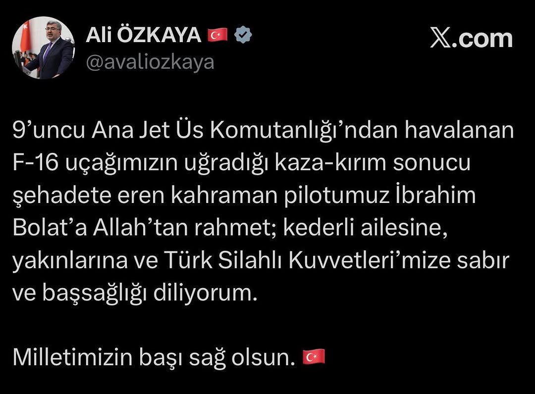 9’uncu Ana Jet Üs Komutanlığı’ndan F-16 Uçağının Şehit Pilot İbrahim Bolat'ın Şehadeti