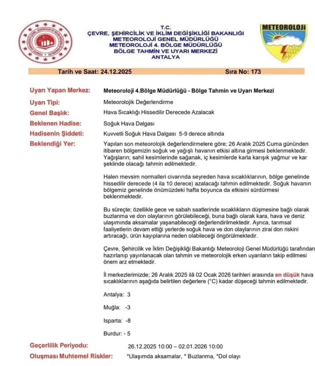 ? METEOROLOJİK UYARI: Kuvvetli Soğuk Hava Dalgası Geliyor!