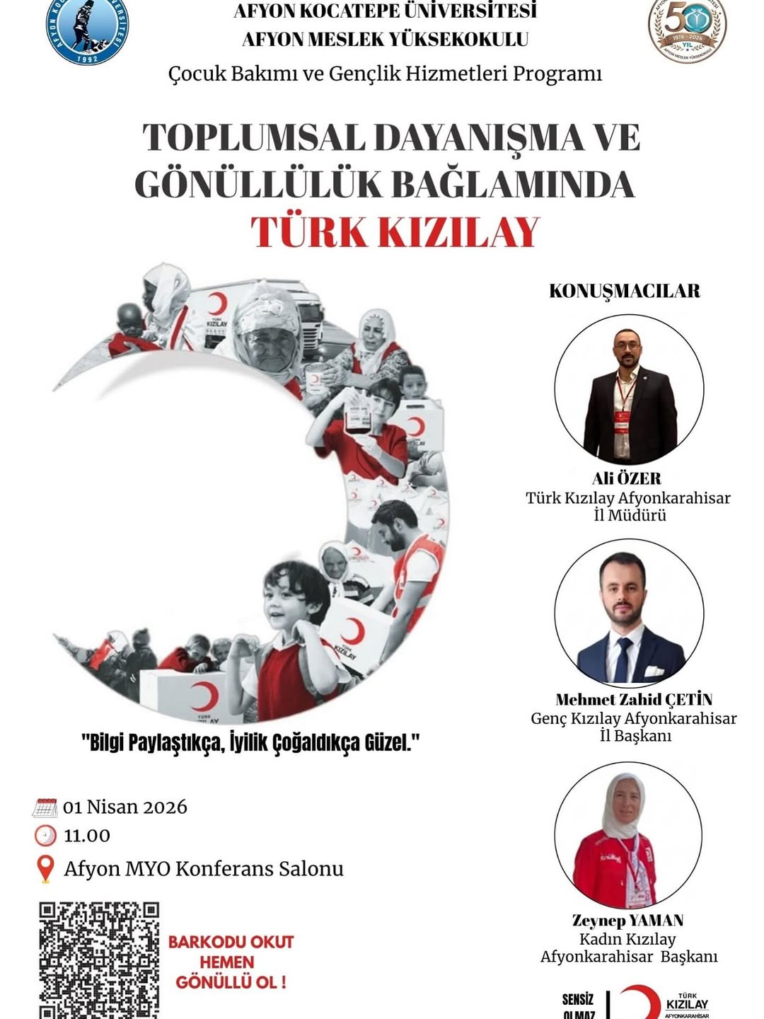 Afyon Kocatepe Üniversitesi'nden Toplumsal Dayanışma ve Gönüllülük Konulu Etkinlik