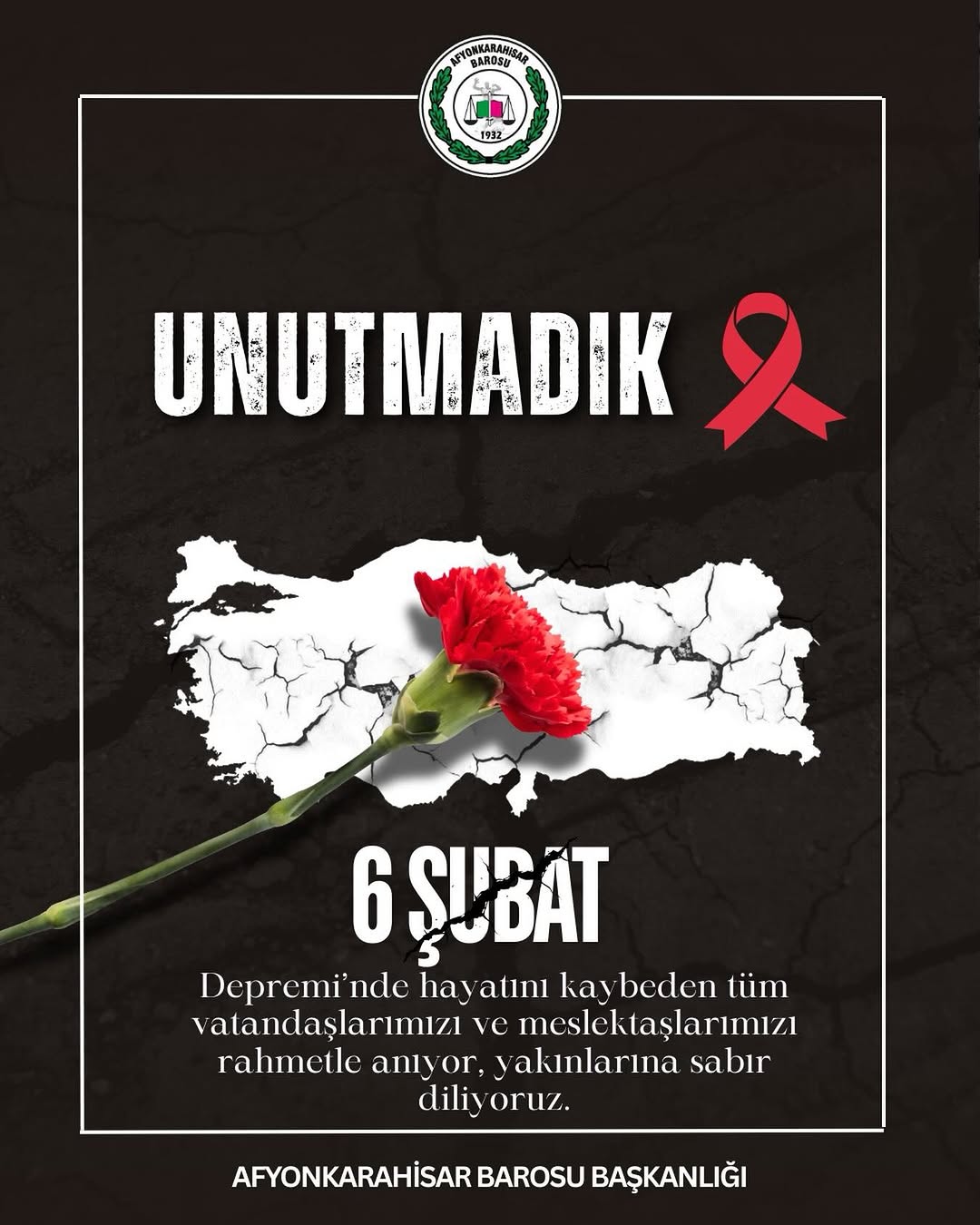 Afyonkarahisar Barosu'ndan 6 Şubat Depremi Açıklaması