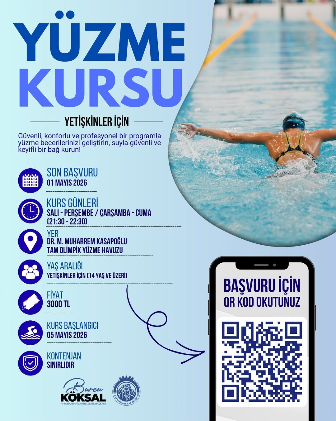 Afyonkarahisar Belediyesi Yetişkinlere Yönelik Yüzme Kursu Başvurularını Açıkladı