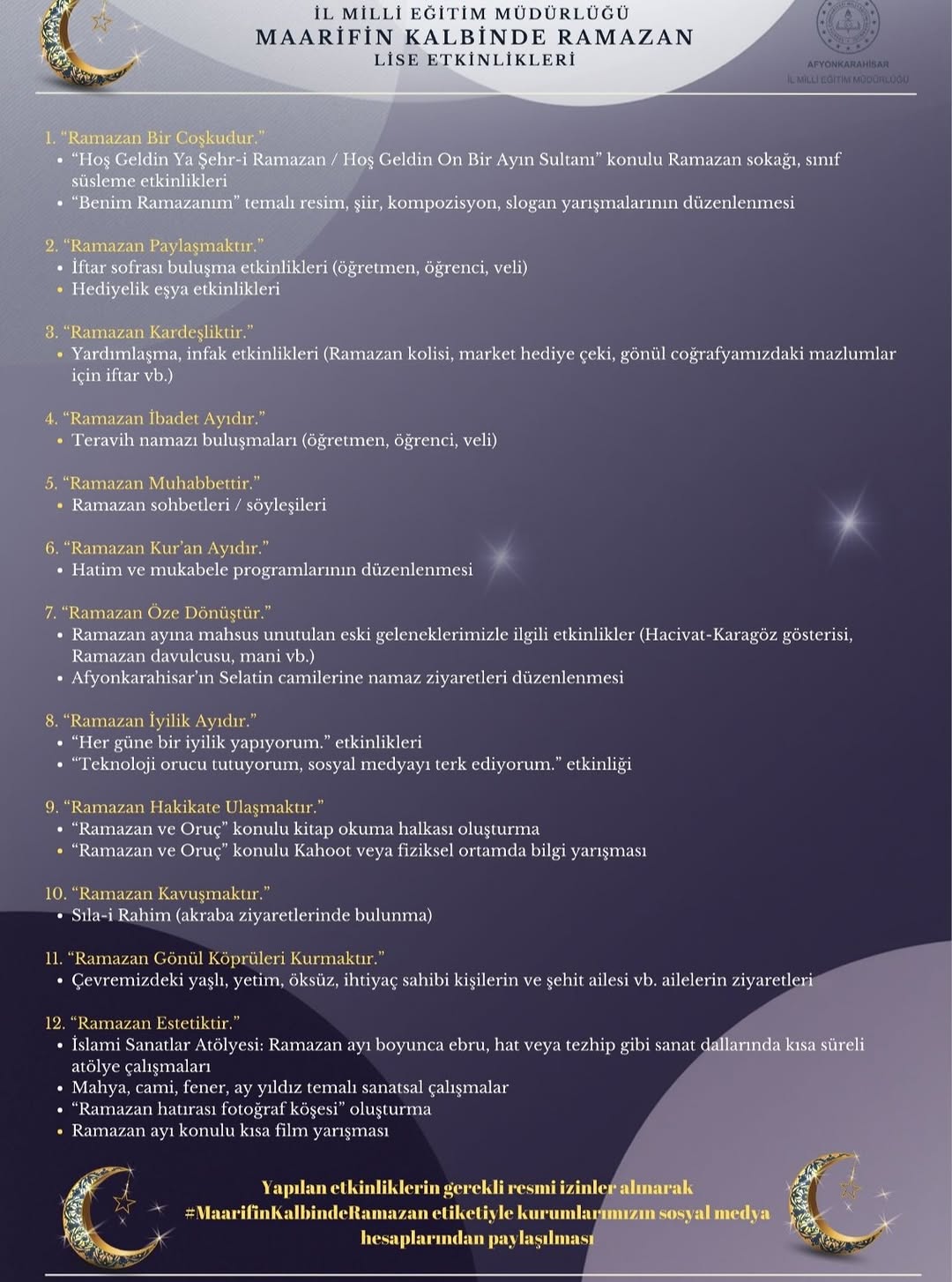 Afyonkarahisar İl Milli Eğitim Müdürlüğü'nden Ramazan Hazırlıkları Açıklaması