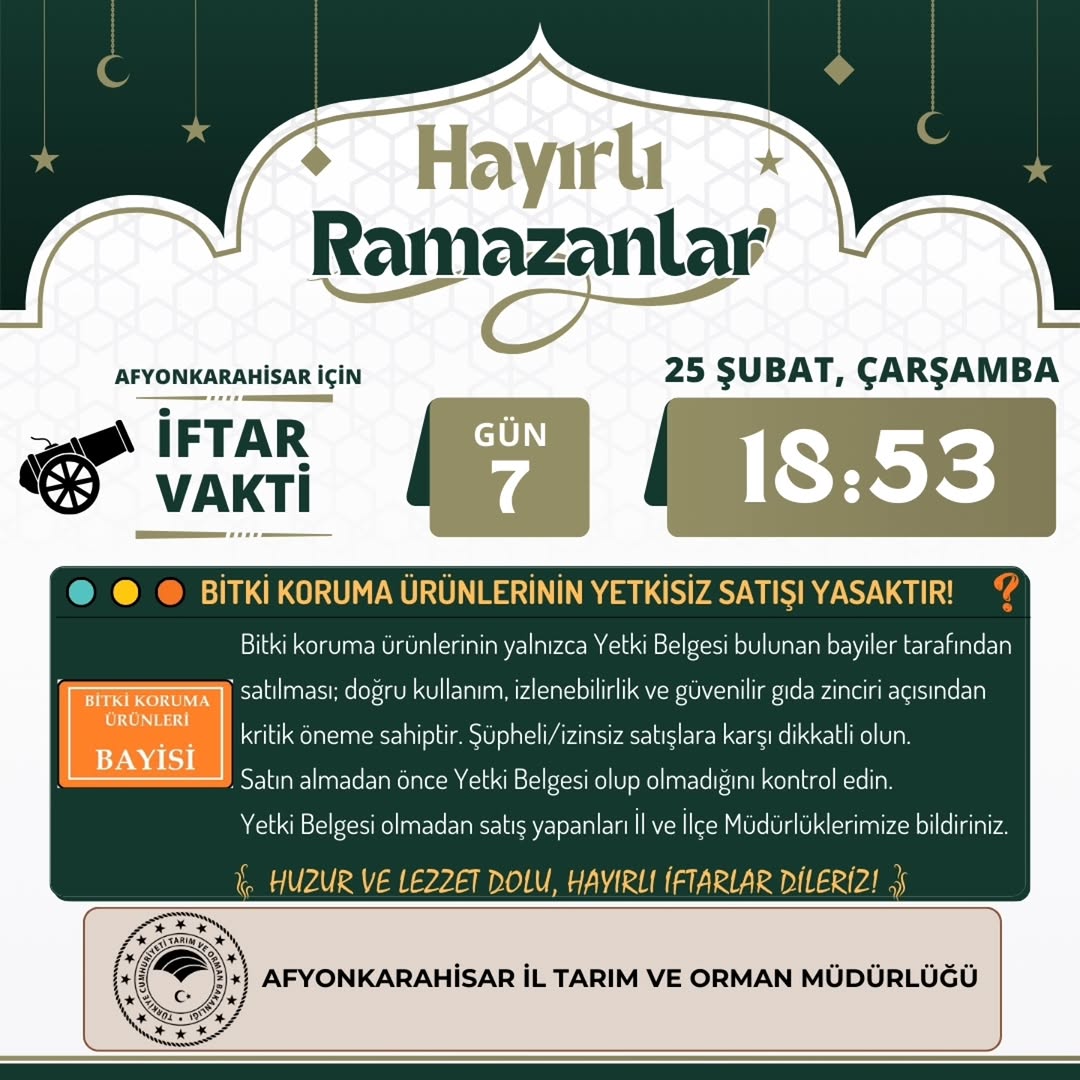 Afyonkarahisar İl Tarım Ve Orman Müdürlüğü'nden İftar Vakti Duyurusu