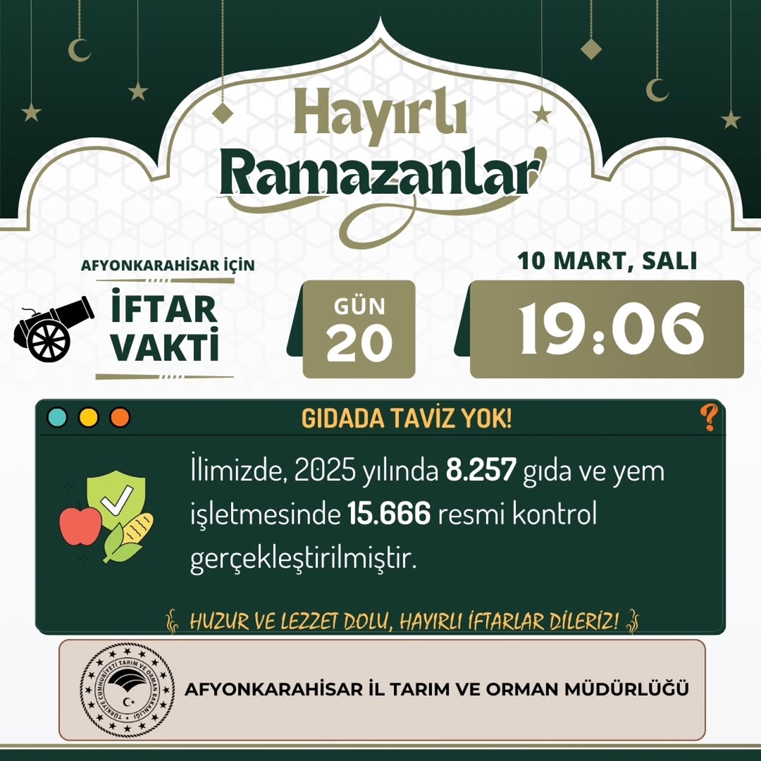 Afyonkarahisar İl Tarım Ve Orman Müdürlüğü'nden İftar Vakti Duyurusu