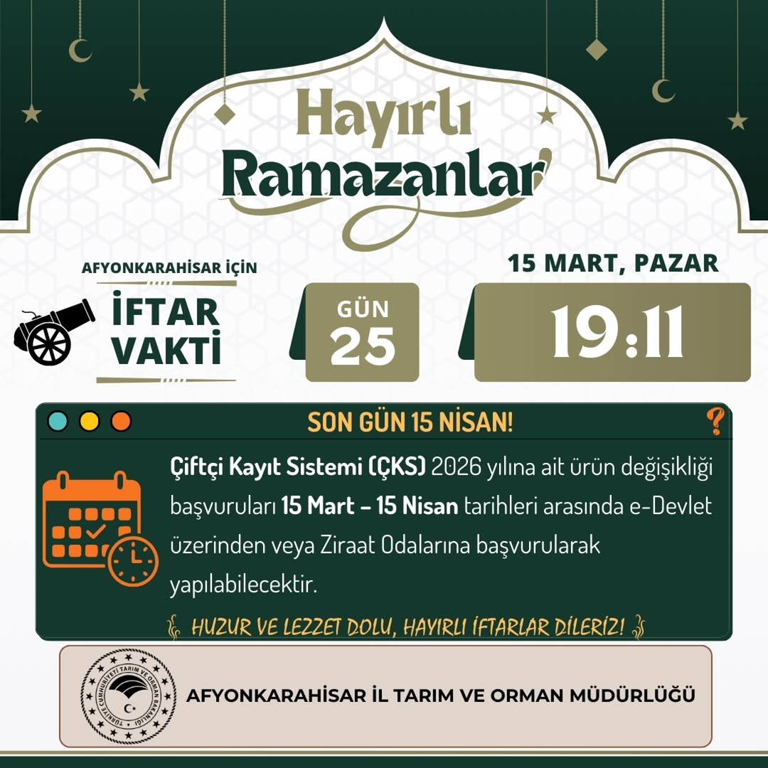 Afyonkarahisar İl Tarım Ve Orman Müdürlüğü'nden İftar Vakti Duyurusu