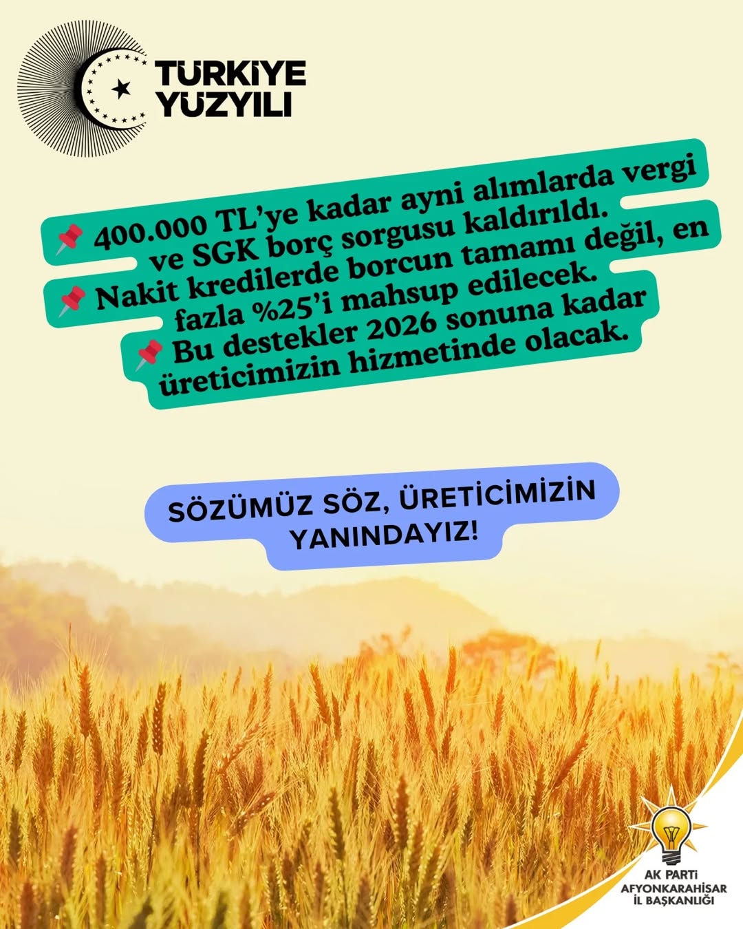 AK Parti Afyonkarahisar İl Başkanlığı'ndan Tarımsal Destek Açıklaması