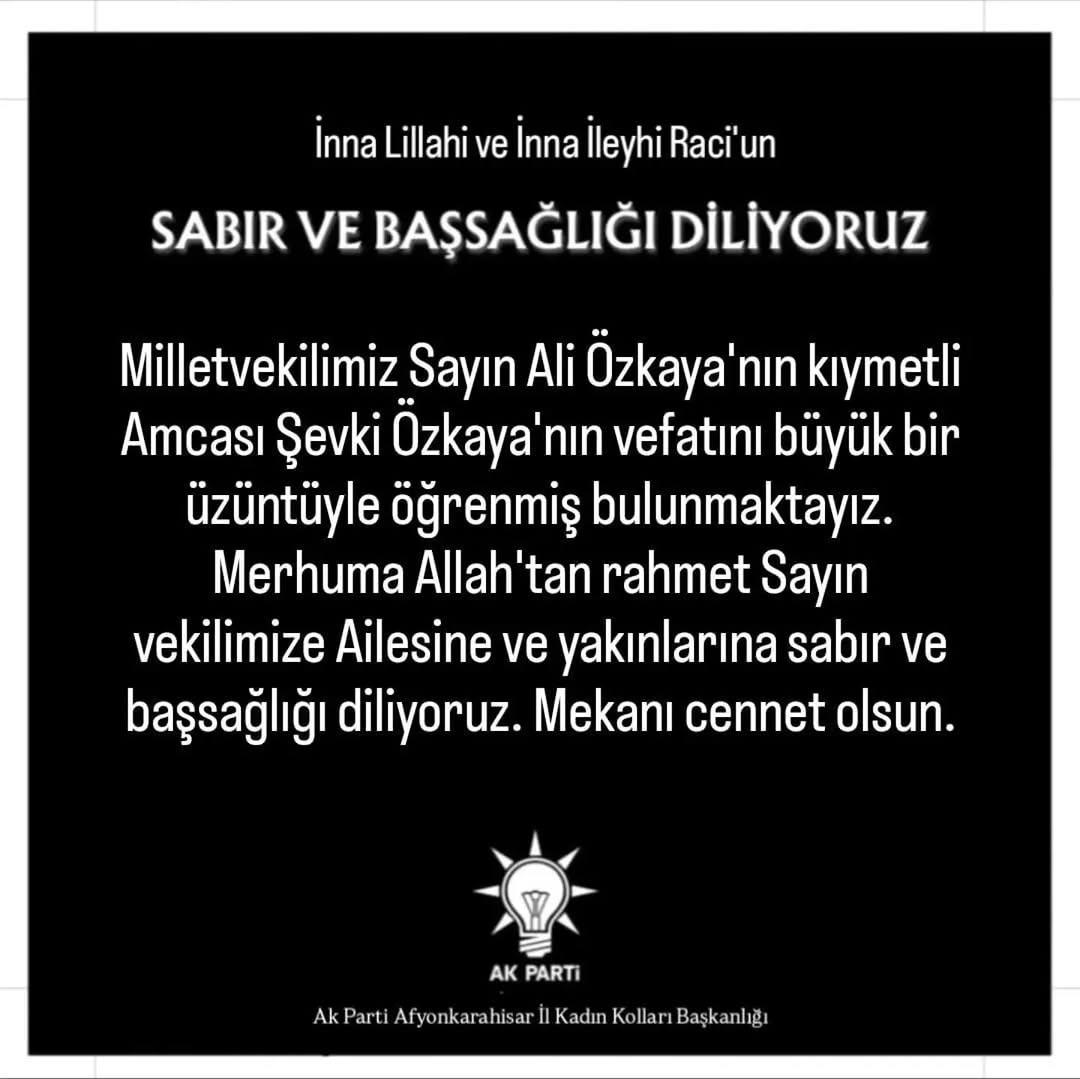 AK Parti Afyonkarahisar İl Kadın Kolları'ndan Başsağlığı Mesajı