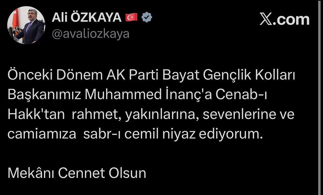 AK Parti Bayat Gençlik Kolları Eski Başkanı Muhammed İnanç'a Rahmet Dileği