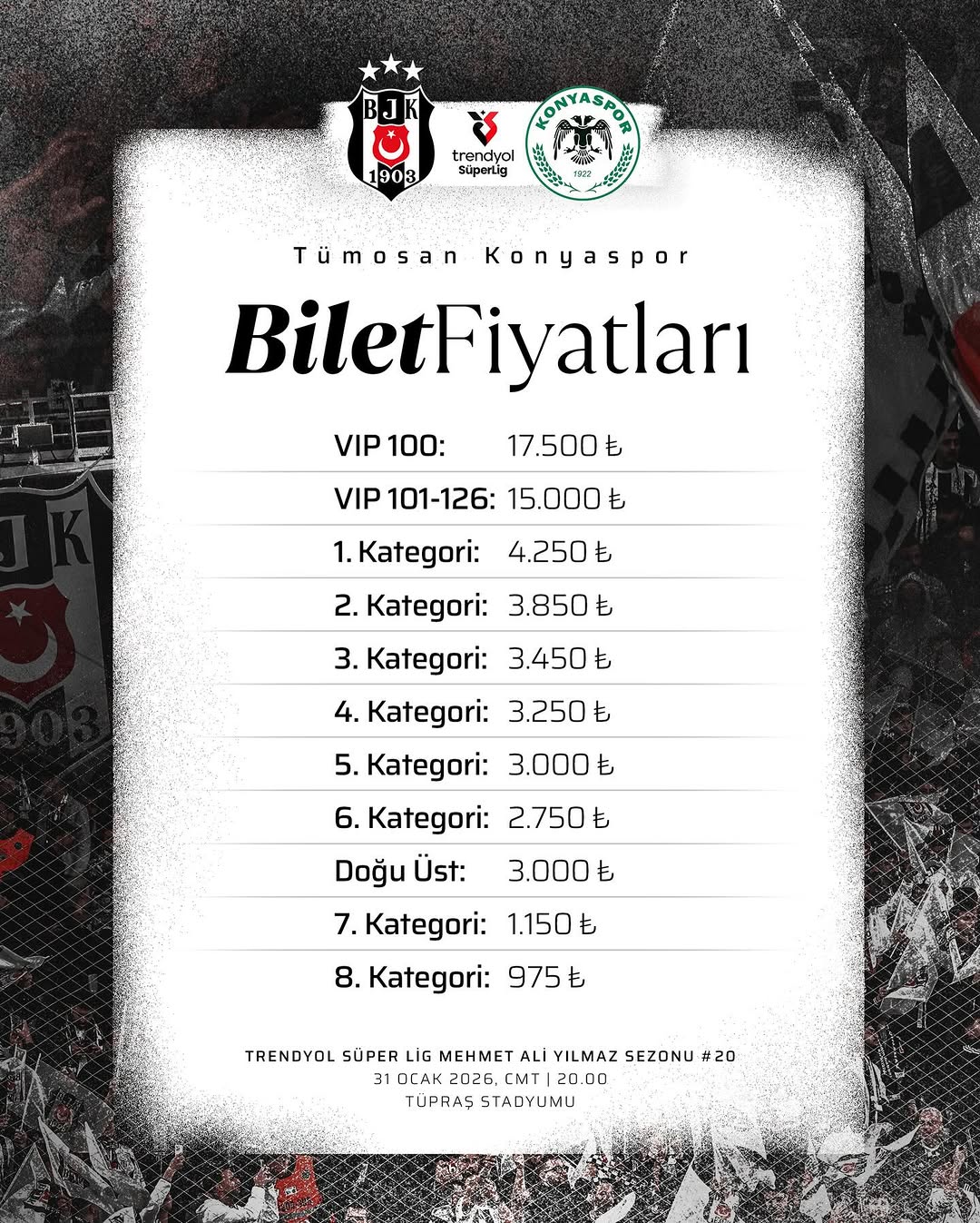 Beşiktaş, Tümosan Konyaspor Maçı Biletleri Satışa Çıkıyor!