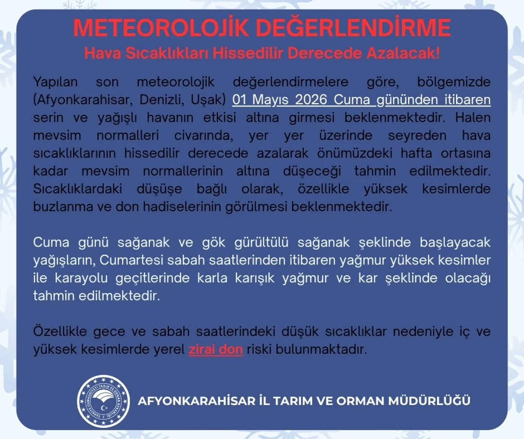 Çiftçilere Önemli Uyarı: Hava Sıcaklıkları Aniden Düşecek!