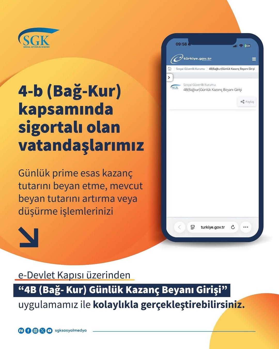 e-Devlet Kapısı Üzerinden 4B (Bağ-Kur) Günlük Kazanç Beyanı Girişi