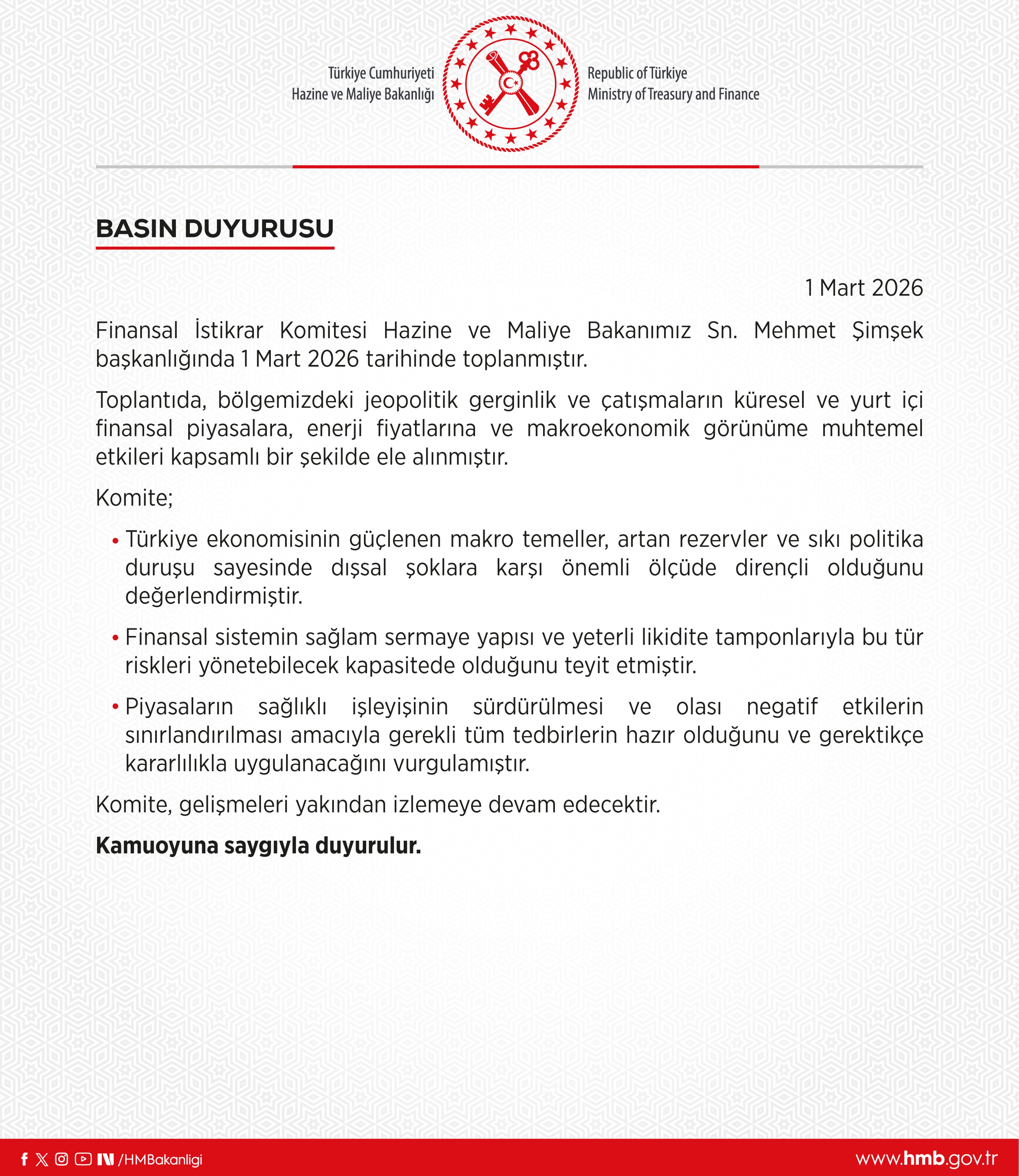 Finansal İstikrar Komitesi Toplantısı