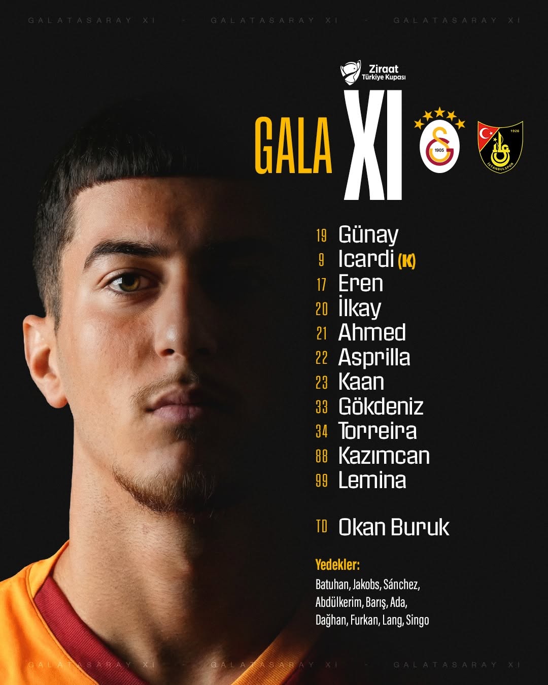 Galatasaray İstanbulspor Maçı İlk 11 ve Yedek Oyuncuları Açıklandı