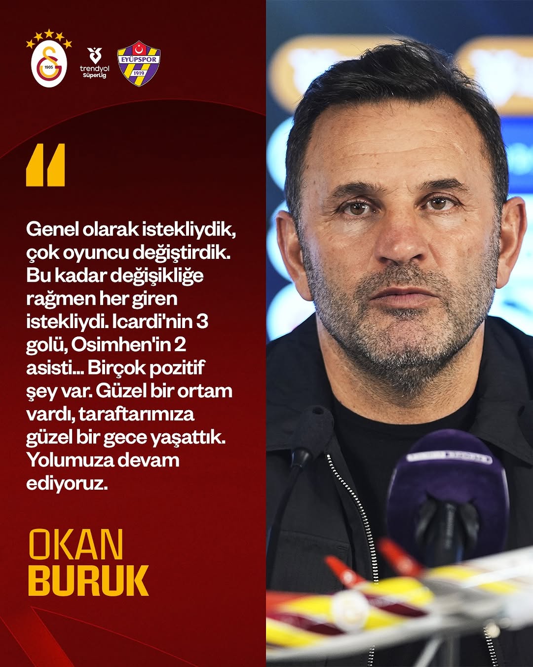 Galatasaray Teknik Direktörü Okan Buruk'un Maç Sonu Açıklamaları www.galatasaray.org'da