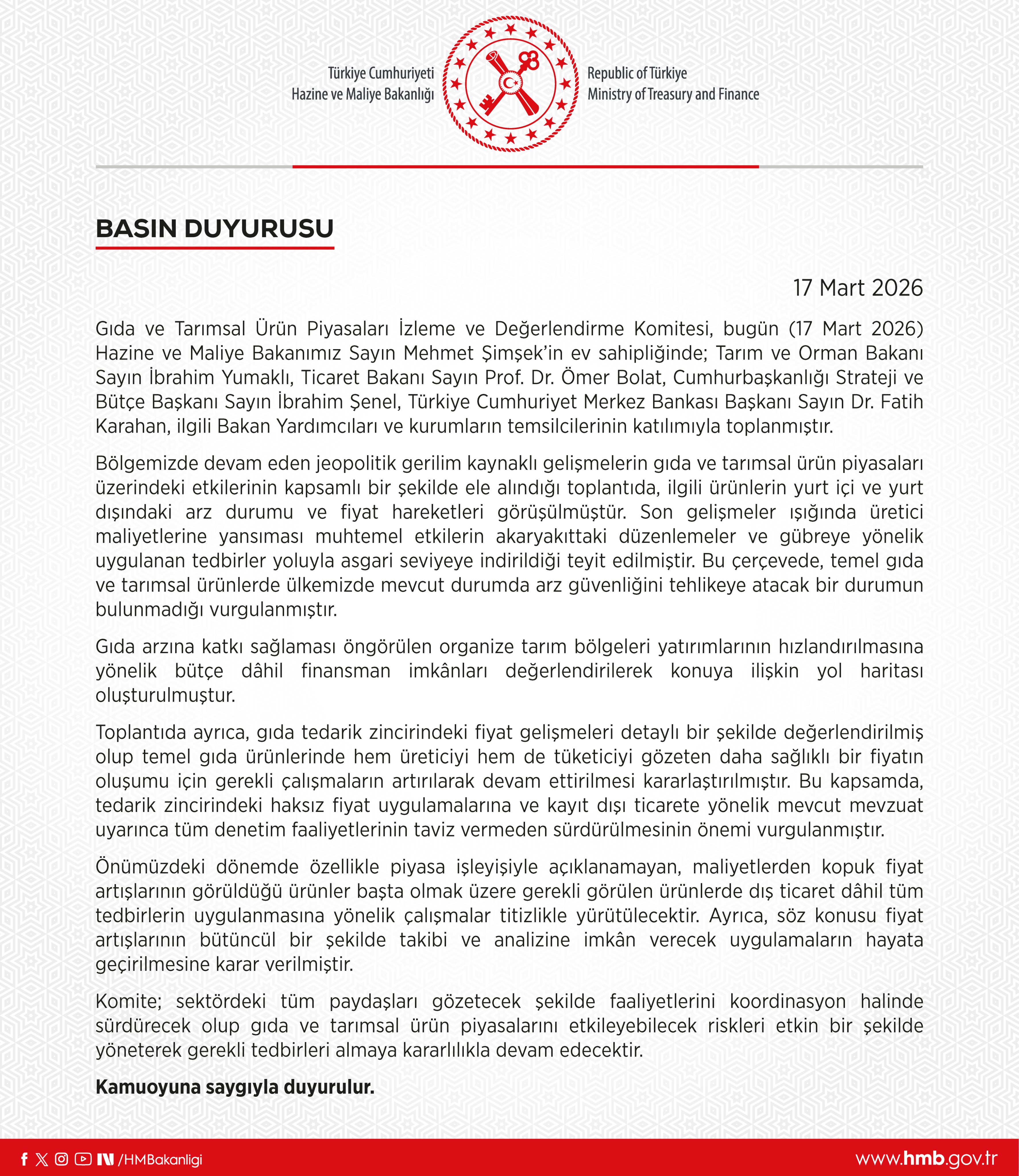 Gıda Komitesi Toplantısı Gerçekleşti