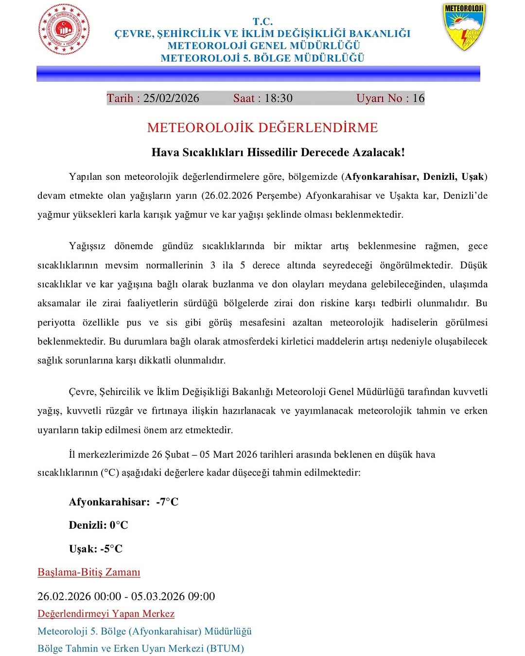 Hava Sıcaklıkları Azalıyor