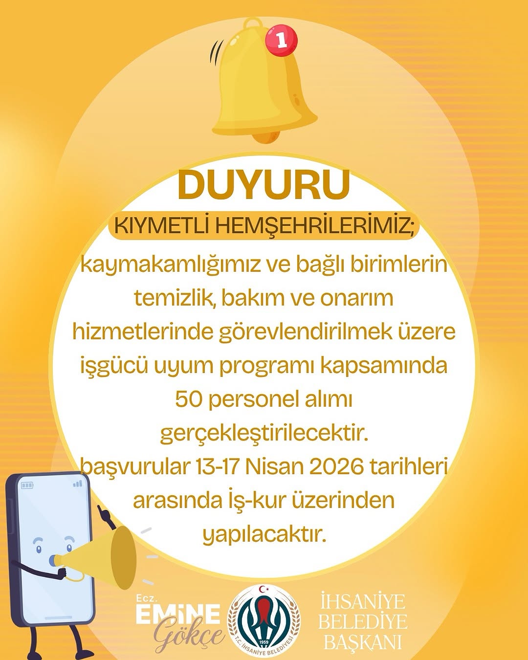 İhsaniye Belediyesi İş İlanı: Temizlik Personeli Alımı