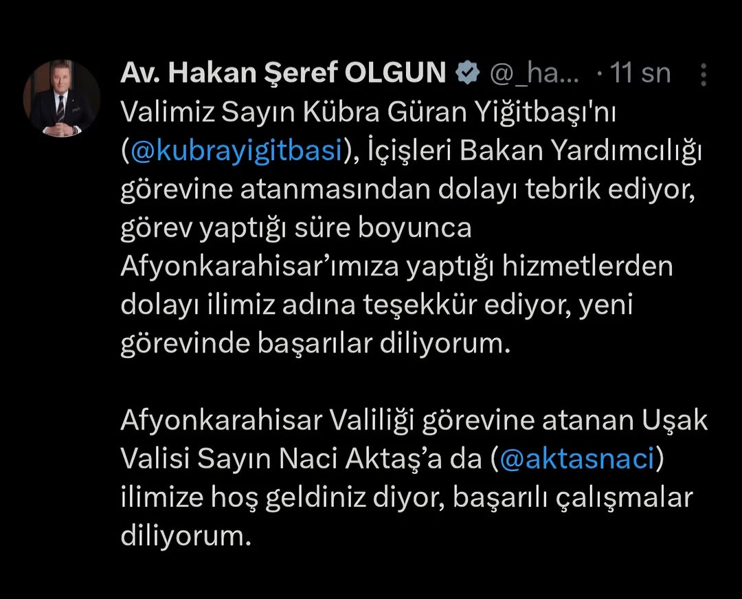 İyi Parti Milletvekili Hakan Şeref Olgun'dan Tebrik Mesajı