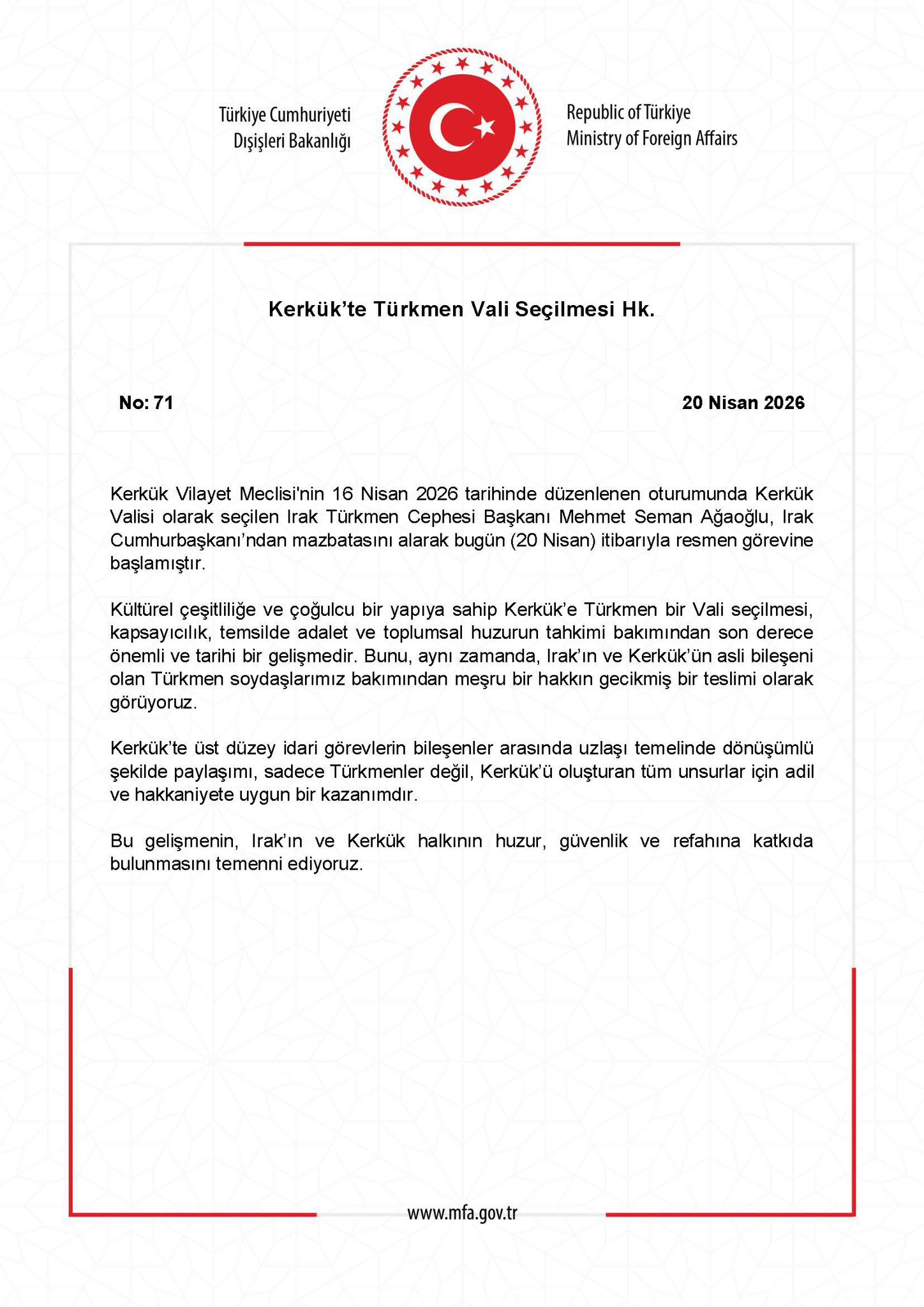 Kirkuk'ta Türkmen Valisi Seçimi Hakkında Bilgi