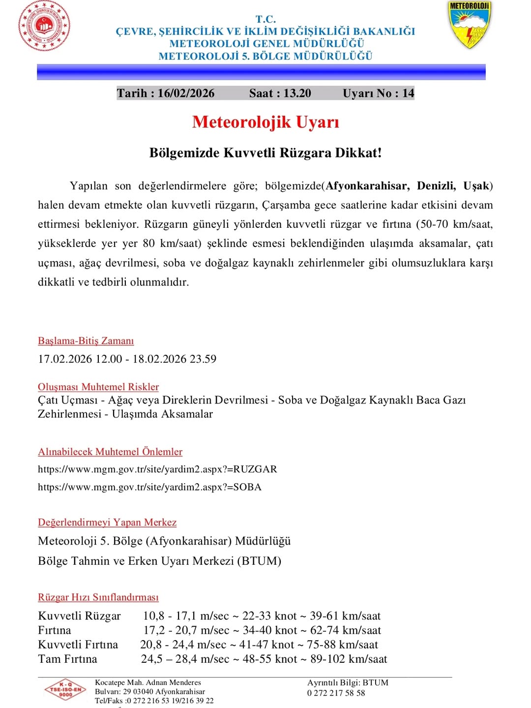 Kuvvetli Rüzgar Uyarısı: Afyonkarahisar ve Denizli'de Dikkat!