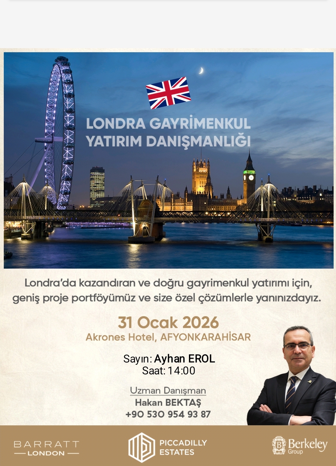 Londra Gayrimenkul Yatırımları Afyonkarahisar’da Tanıtılacak