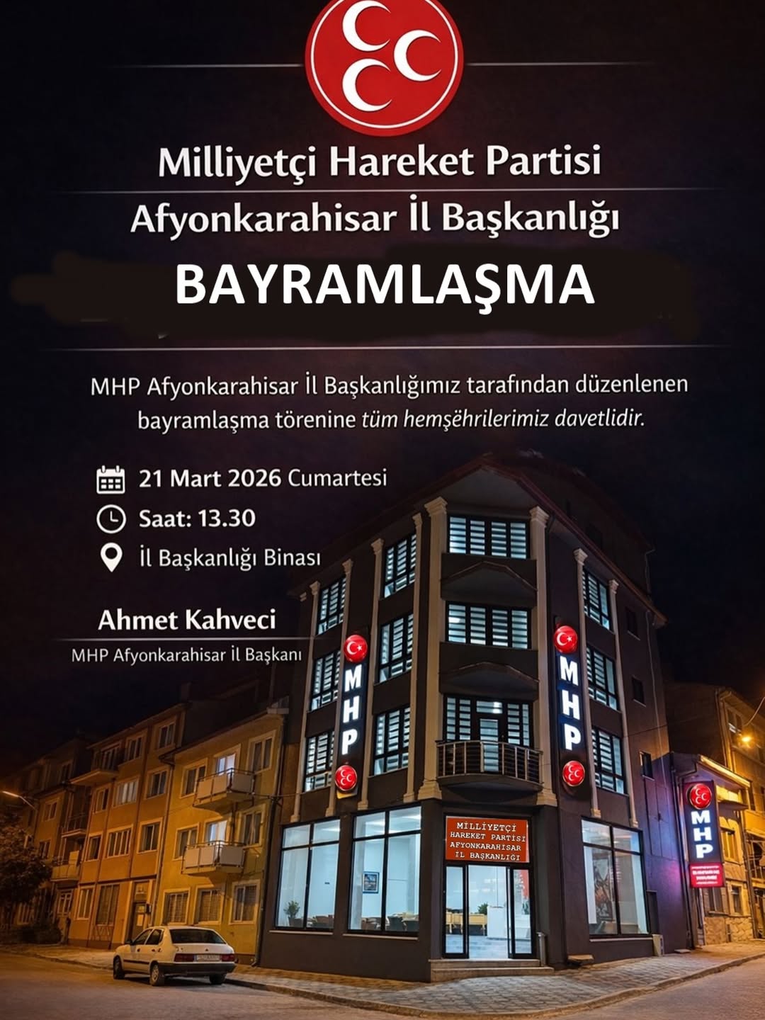 MHP Afyonkarahisar İl Başkanlığı Tarafından Düzenlenen Bayramlaşma Töreni Davetiyesi