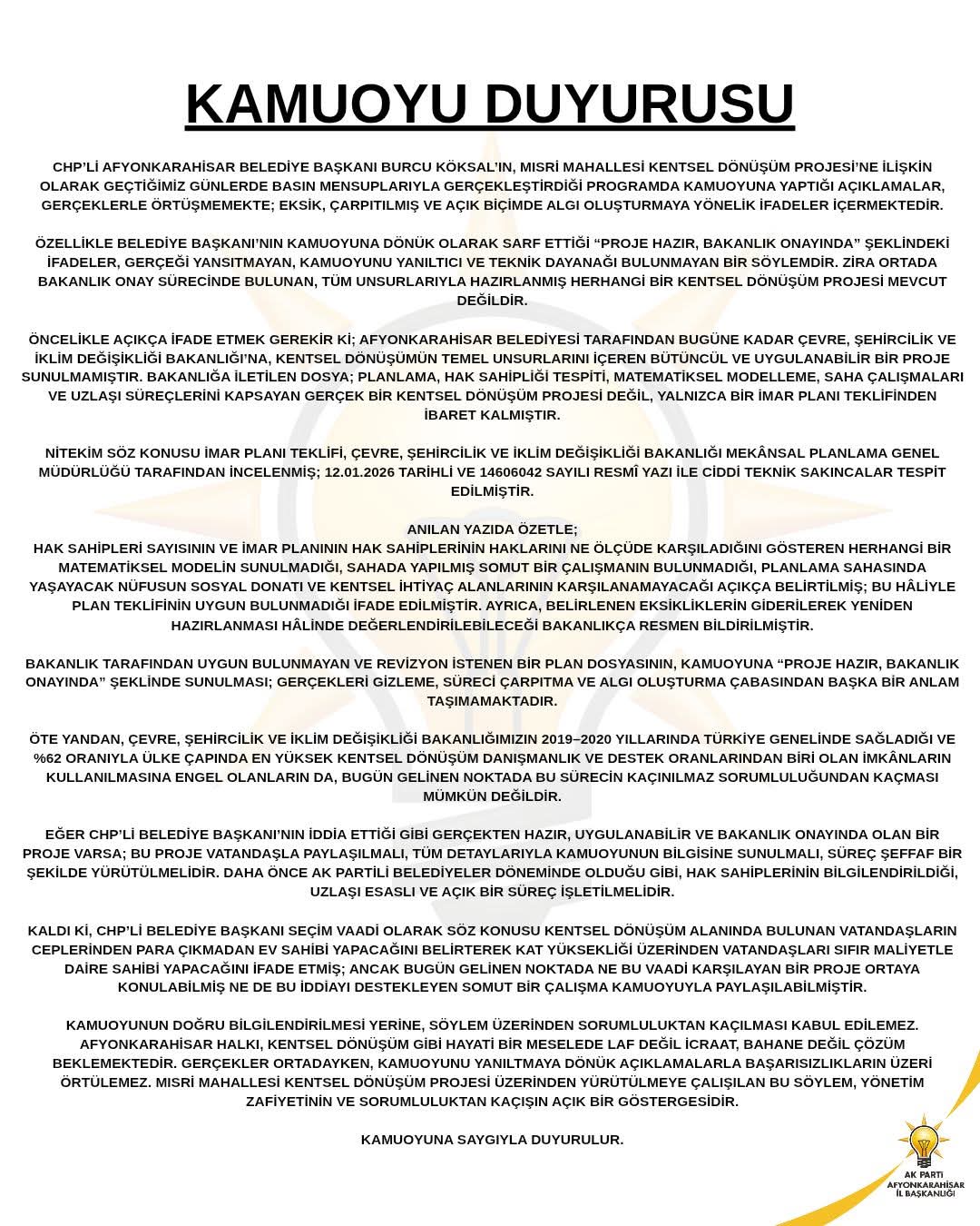 Mısri Mahallesi Kentsel Dönüşümünde“Açıklamalar Gerçeklerle Örtüşmüyor”