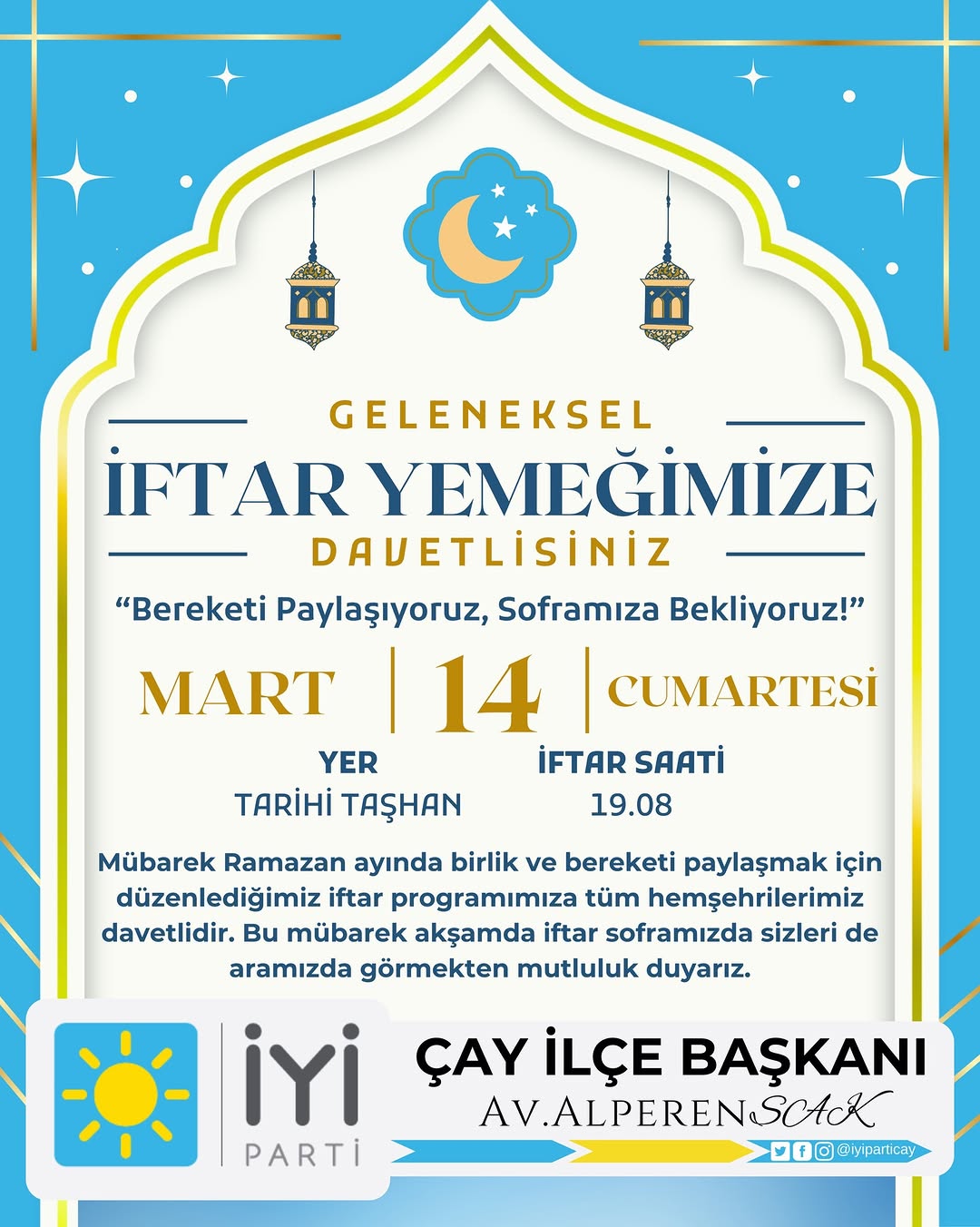 Ramazan'ın Bereketini Birlikte Paylaşalım - İYİ Parti Çay İlçe Başkanlığı İftar Programı