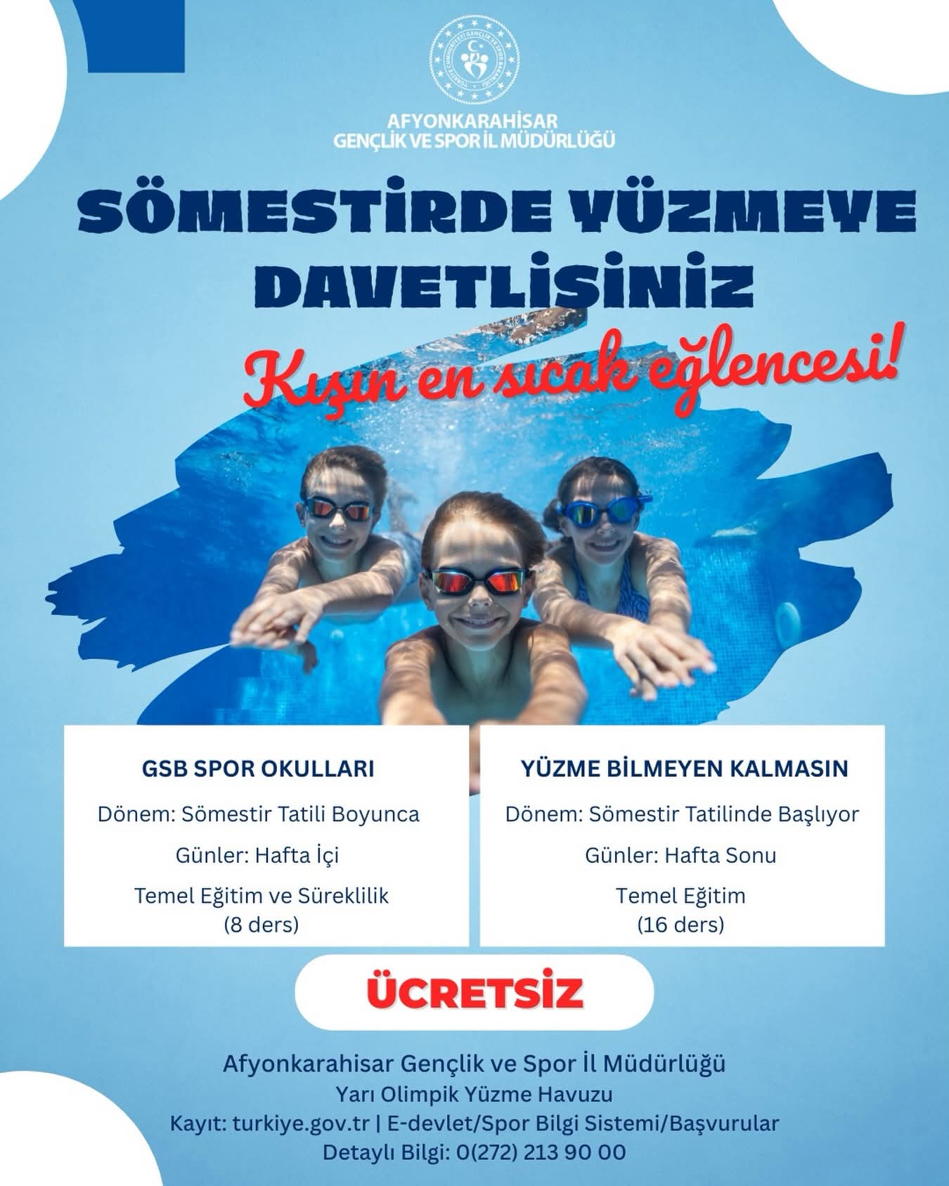 Sömestirde Ücretsiz Yüzme Eğitimleri Başlıyor
