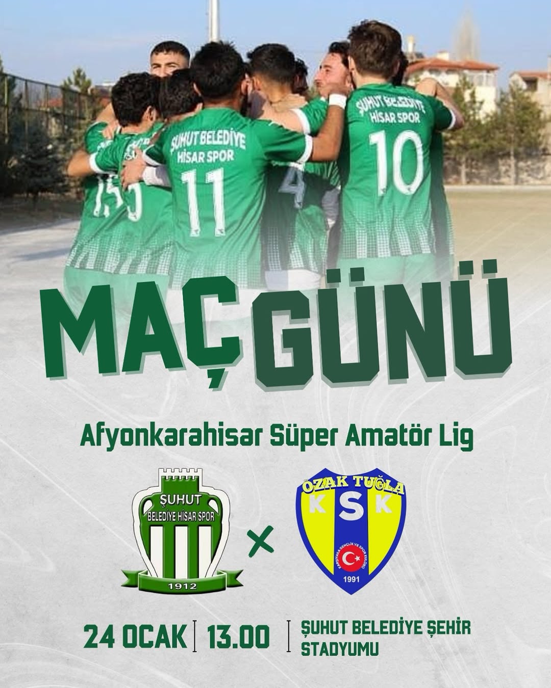 Şuhut Belediye Hisarspor, Şuhut İlçe Stadyumu'nda Afyon Karşıyaka Spor ile Karşılaşacak