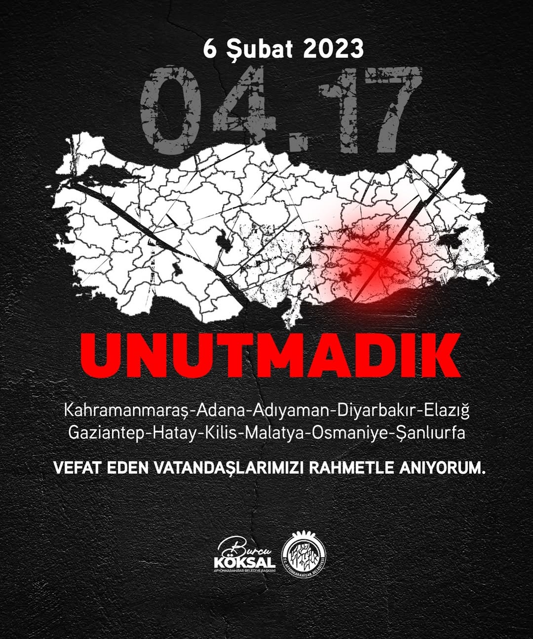 T.C. Afyonkarahisar Belediyesi'nden Anlamlı Paylaşım: 6 Şubat 2023