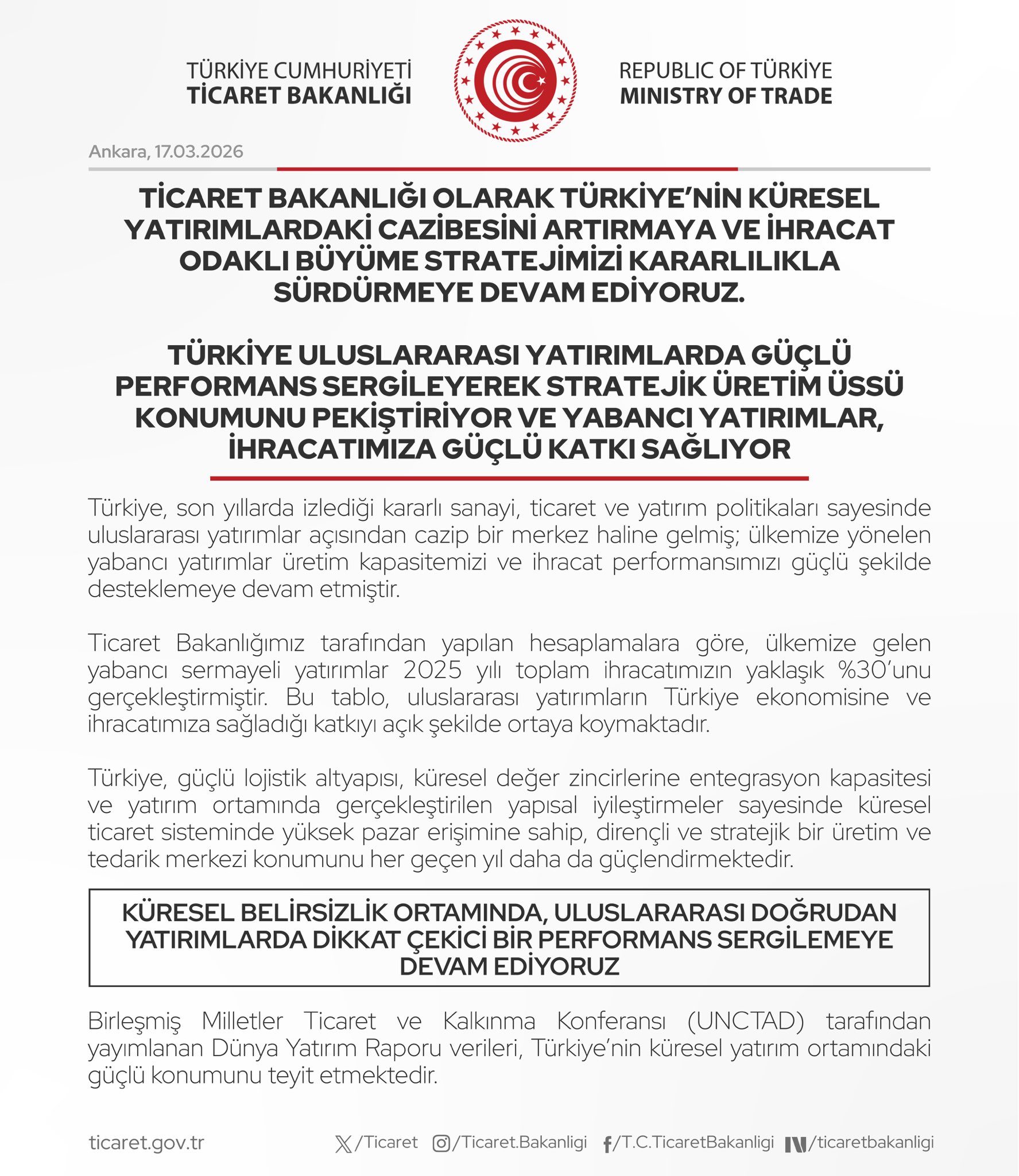 Türkiye'nin Yatırım Cazibesi Artıyor