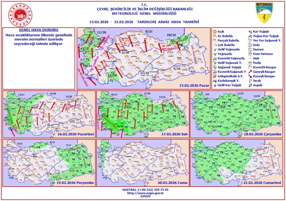 Ülkemizde 15-21 Şubat 2026 Tarihleri Arasındaki Haftalık Hava Tahmini