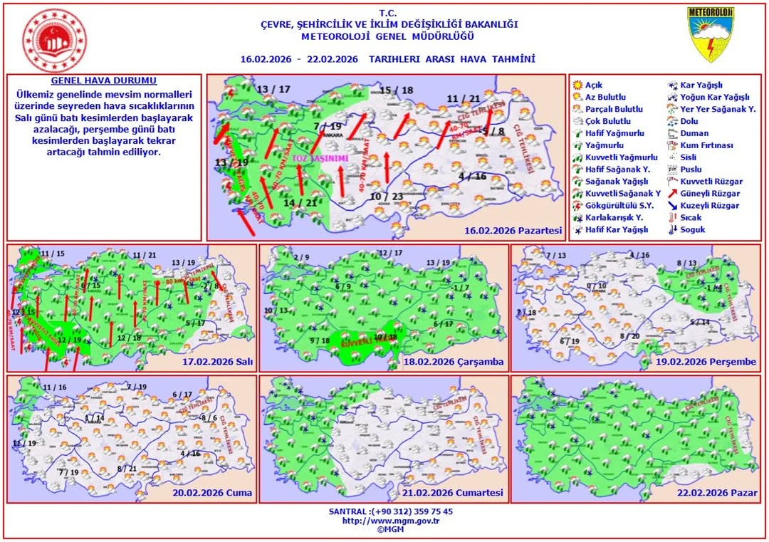 Ülkemizde Haftalık Hava Tahmini: 16 - 22 Şubat 2026