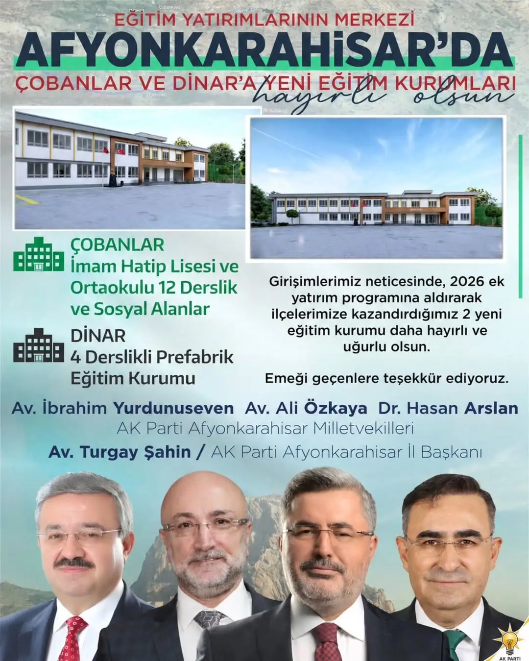 Afyonkarahisar'a Yeni Eğitim Yatırımları