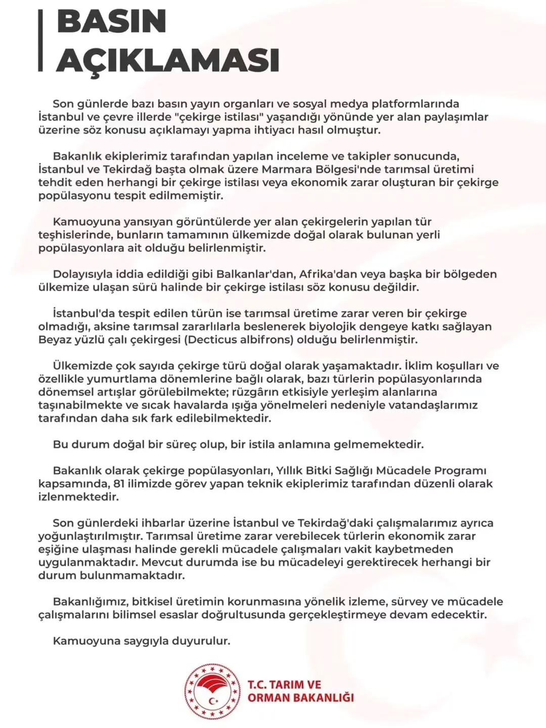 Afyonkarahisar İl Tarım ve Orman Müdürlüğü'nden Tarım ve Ormanla İlgili Basın Açıklaması