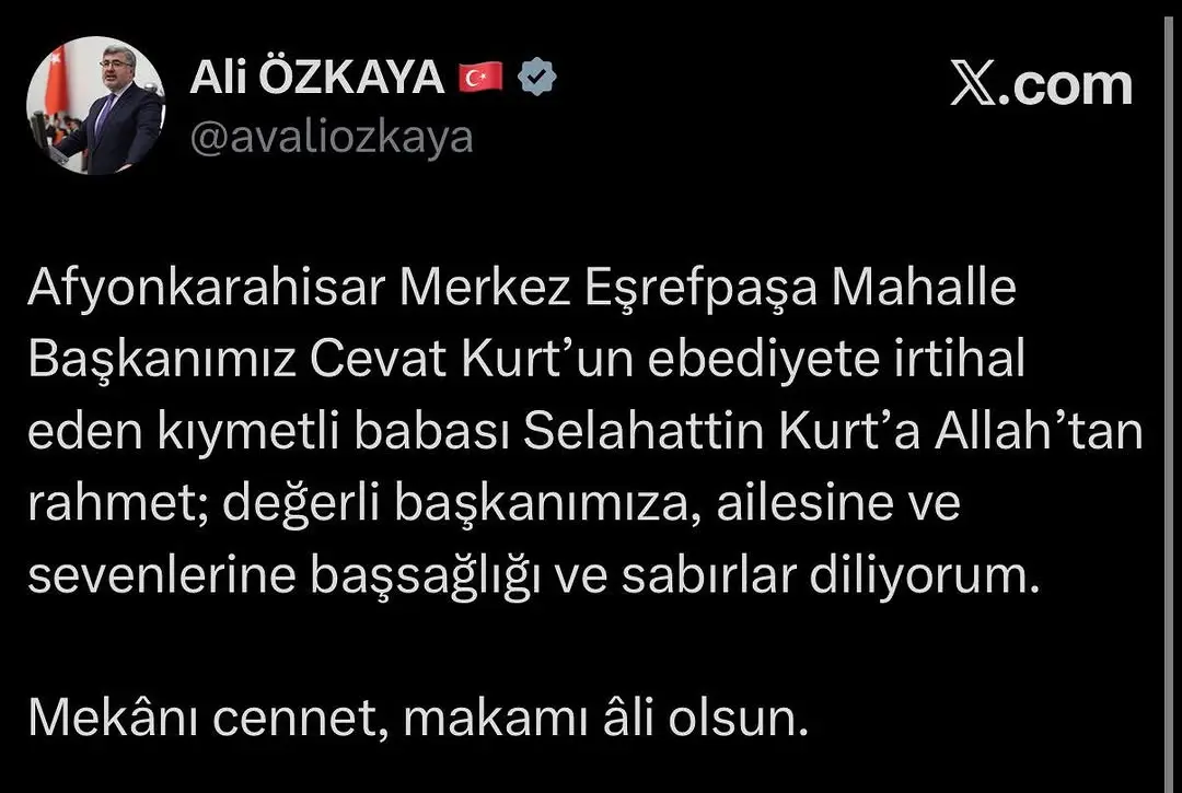 Afyonkarahisar Merkez Eşrefpaşa Mahalle Başkanı Cevat Kurt'un Babasının Vefatı