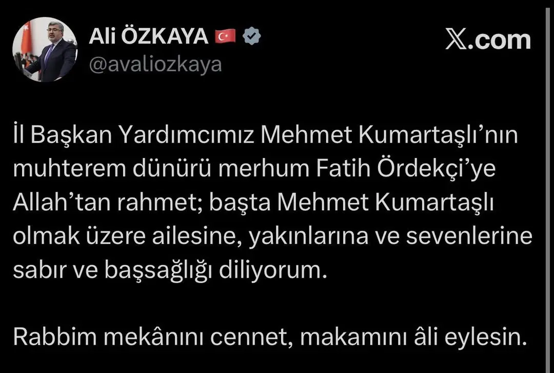 Ak Parti Afyonkarahisar Milletvekili Ali Özkaya'dan Başsağlığı Mesajı