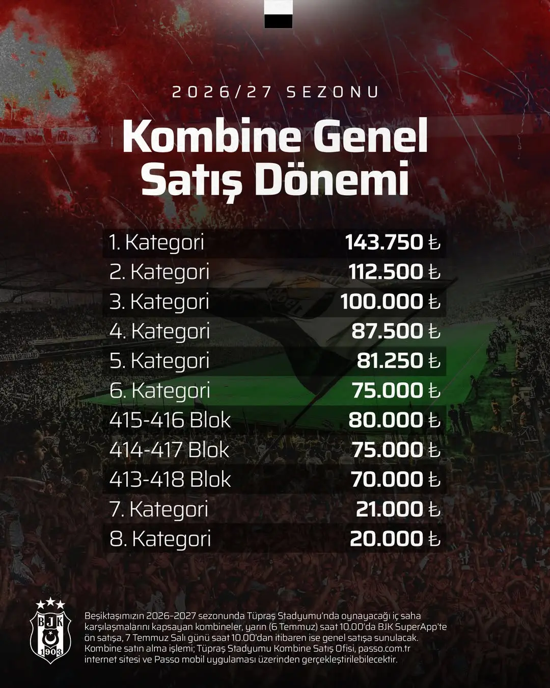 Beşiktaş'ın 2026-2027 Sezonu Kombine Bilet Satışları Başlıyor