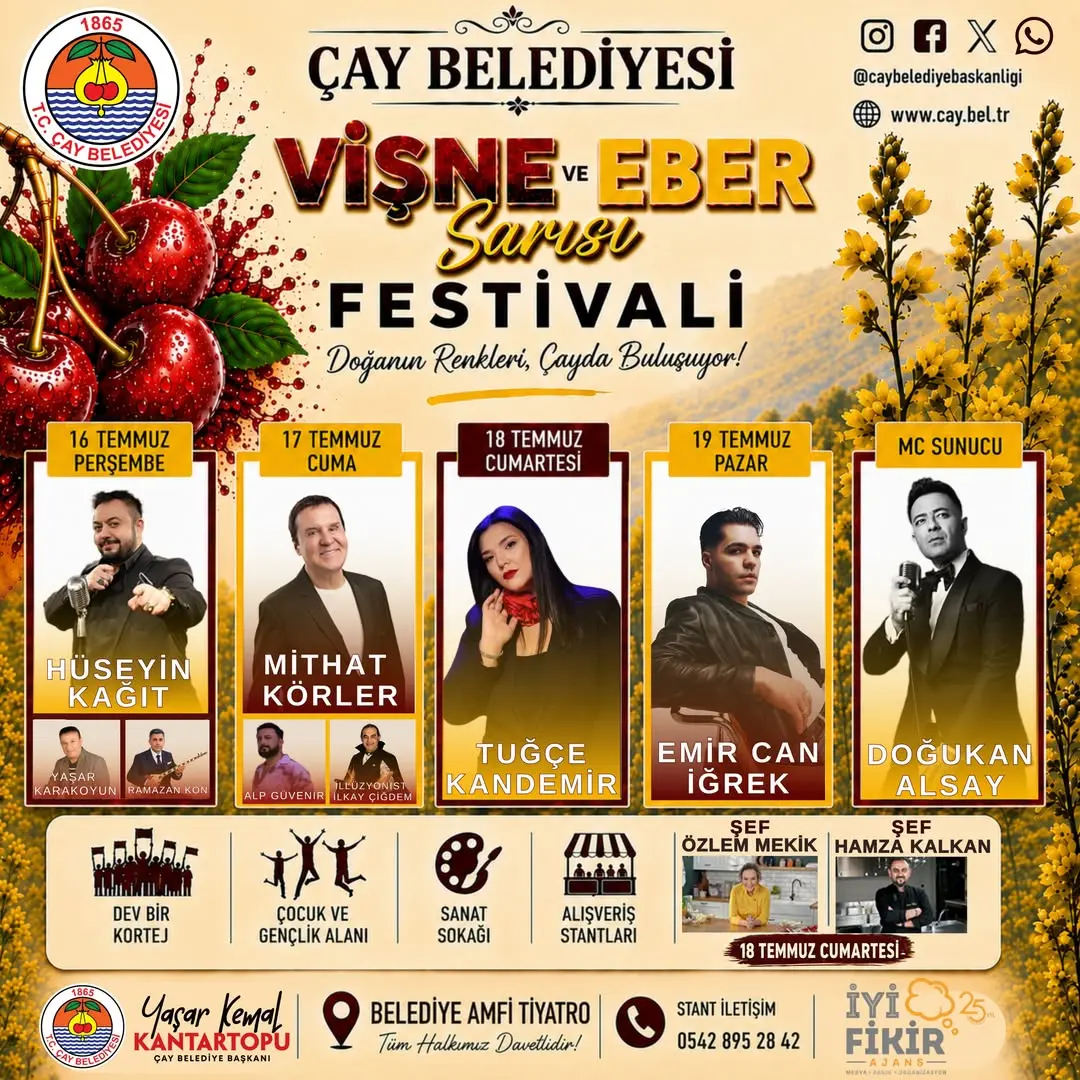 Çay Belediyesi Vişne ve Eber Sarısı Festivali Düzenleniyor