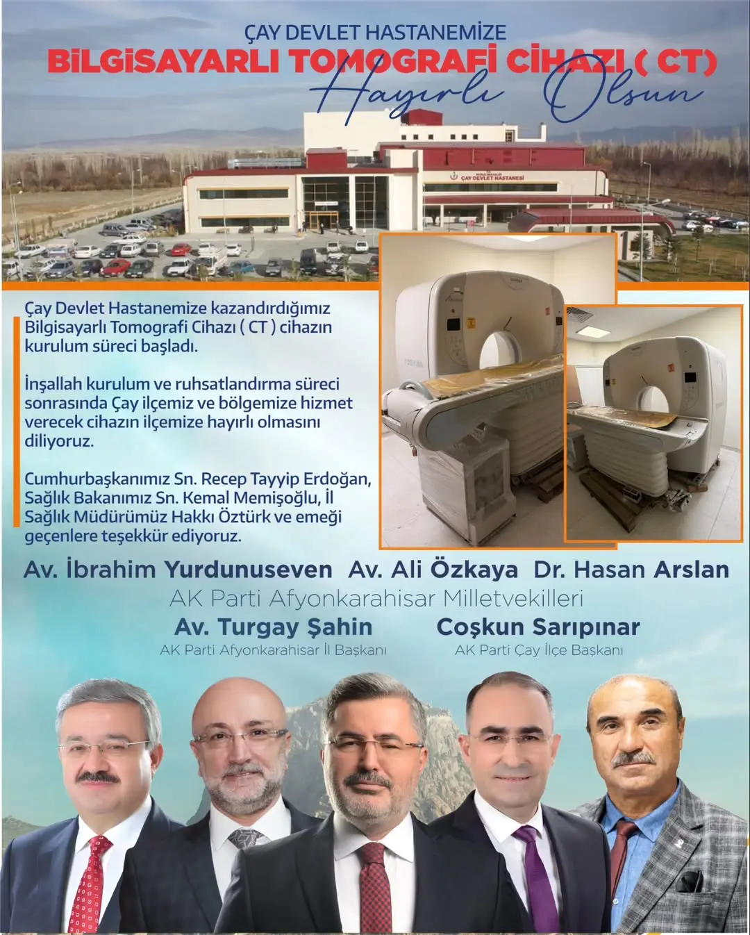Çay Devlet Hastanesi'ne Tomografi Cihazı Kuruldu